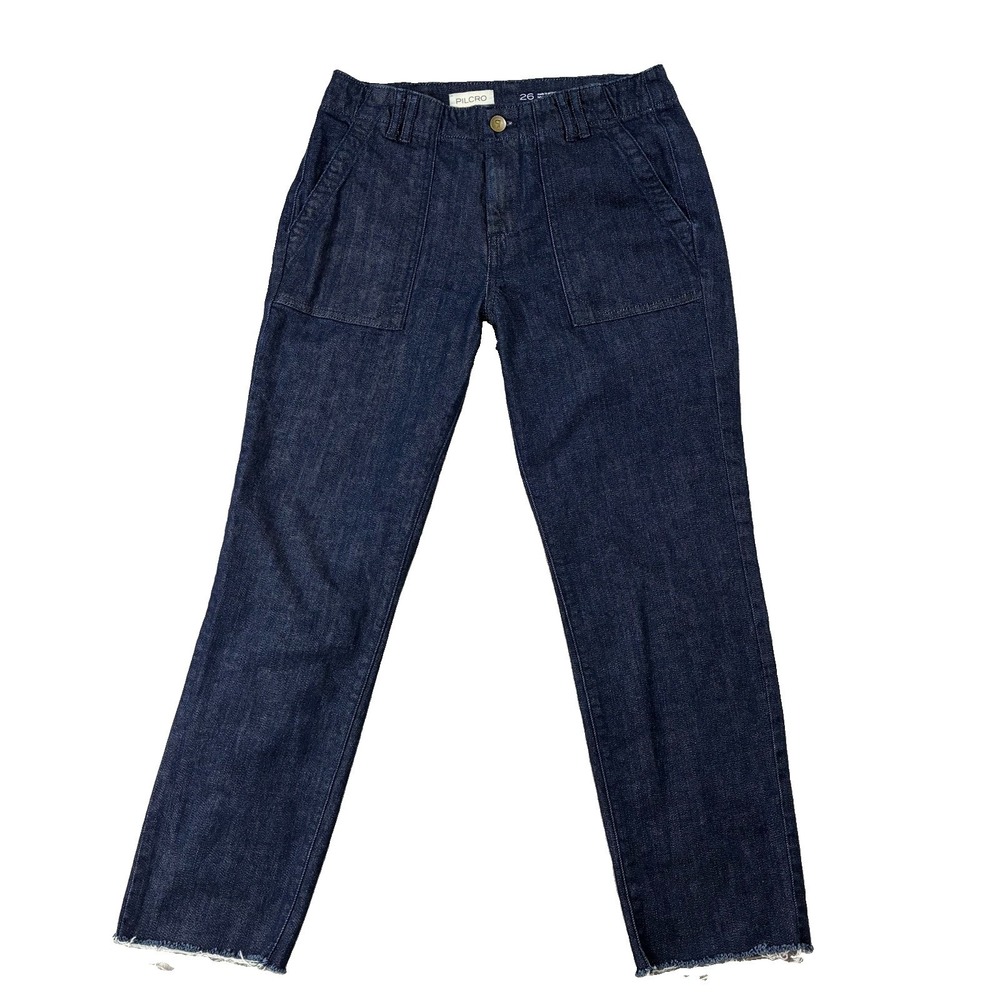 PILCRO Straight Leg Dark Wash Denim Jeans Patch Pockets  Blue Women's 26 Minimal